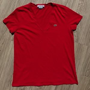 Red Lacoste V-Neck T-Shirt
